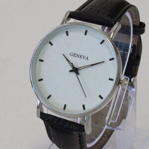 Men's Minimalist Fashion Watch Silver Case Black “Alligator” Strap 40mm